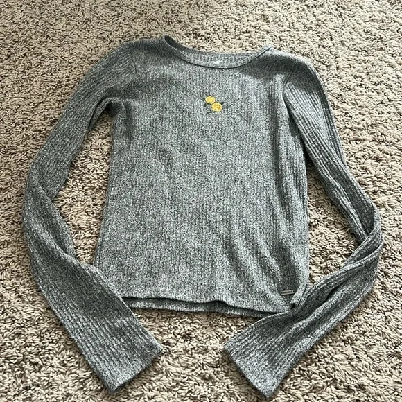 Hollister Tops Womens Hollister Grey Ribbed Long Sleeve Tshirt